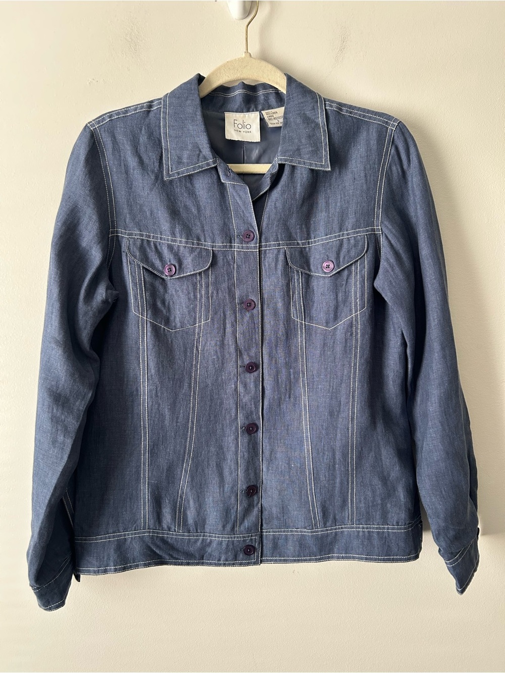 VTG Folio NY linen Denim button front lightweight Jacket L